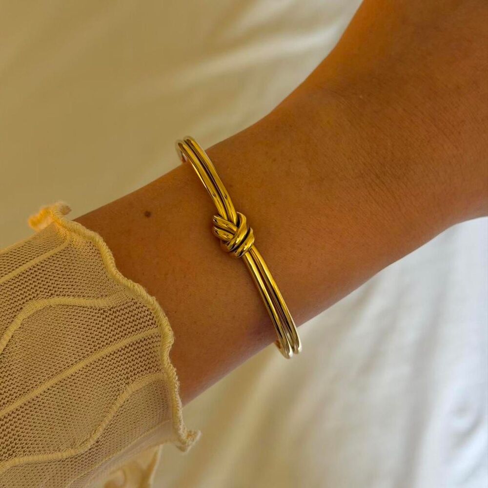 Gold Knot Cuff Bracelet Triple Band Open Bangle